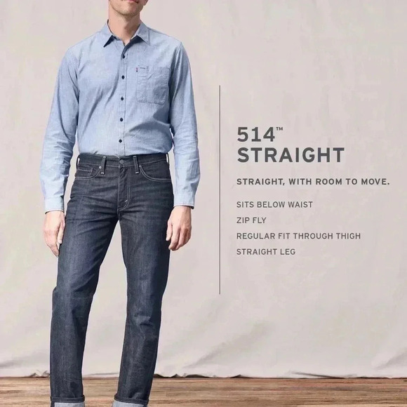 Euc Levi’s slim straight 514 dark wash adjustable waist and zippered jeans 36/30 - Picture 14 of 14